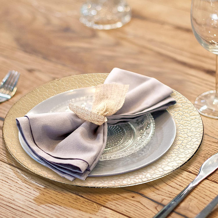 Set of 6 Gold Plastic Charger Plates, 13" High - Shine Round Decorative Underplates with Alligator Texture, Warm Gold Table Setting for Wedding & Events, Not for Food Contact - Just Closeouts Canada Inc.X003451HIX