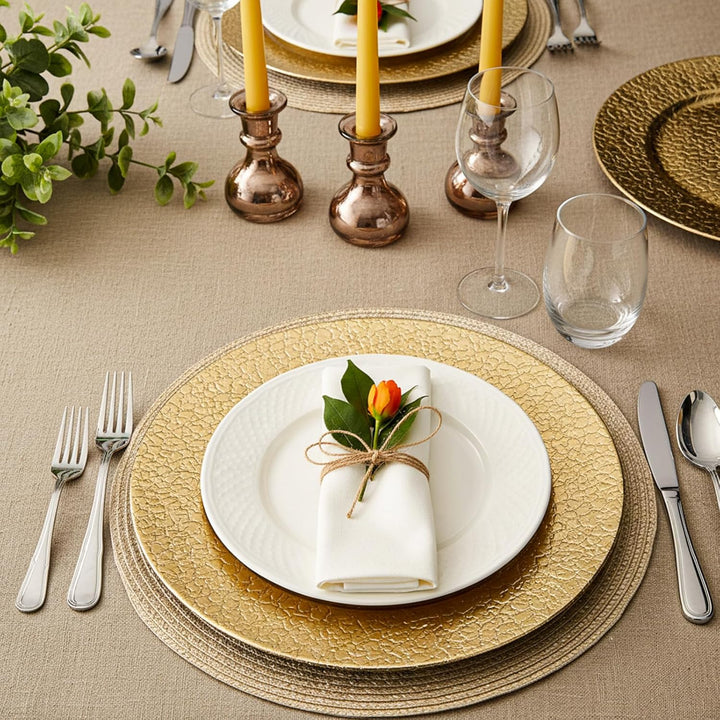 Set of 6 Gold Plastic Charger Plates, 13" High - Shine Round Decorative Underplates with Alligator Texture, Warm Gold Table Setting for Wedding & Events, Not for Food Contact - Just Closeouts Canada Inc.X003451HIX