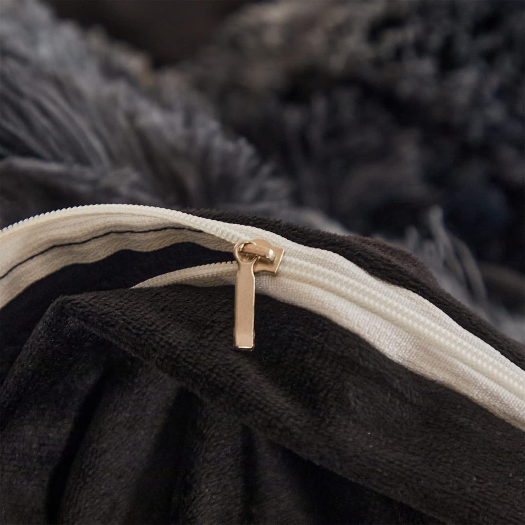 Shaggy Plush Duvet Cover Set Super Soft Fluffy Faux Fur Comforter Cover Set Luxury Fuzzy Bedding Set 3 Piece(1Duvet Cover+2Pillowcases) with Zipper Clusure(Black Ombre,Queen Size) - Just Closeouts Canada Inc.