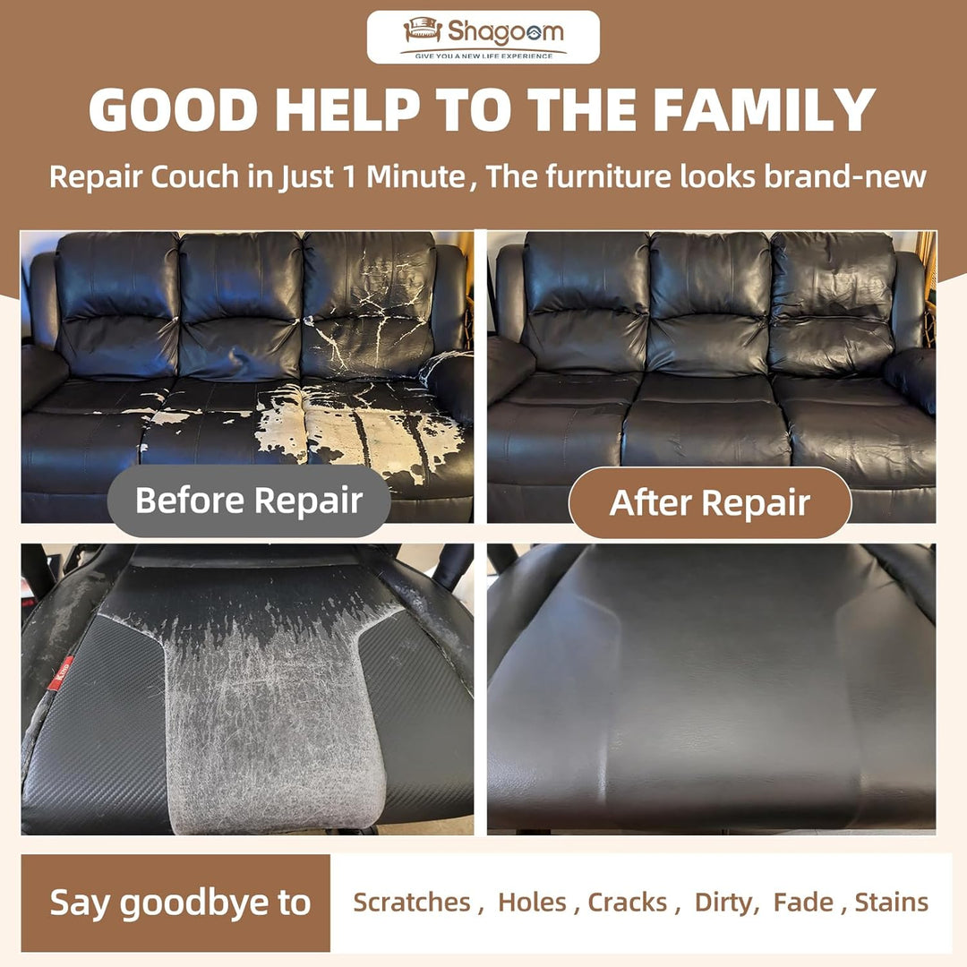 Shagoom Leather Repair Kit, 17X79 inch Self Adhesive Leather Patch Waterproof, DIY Large Leather Patches for Couches, Furniture, Kitchen Cabinets, Wall Black, 17X79 inch - Just Closeouts Canada Inc.