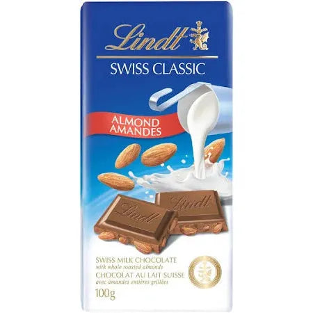 Lindt Swiss Classic Almond Milk Chocolate Bar, 100g