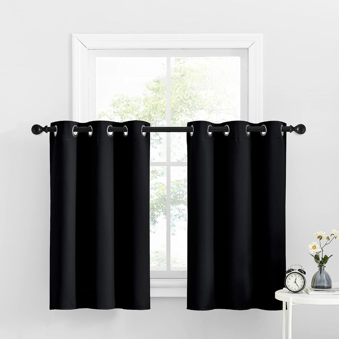 Short Blackout Grommet Curtains, Black, 34 x 36 in, 2 Panels - Just Closeouts Canada Inc.