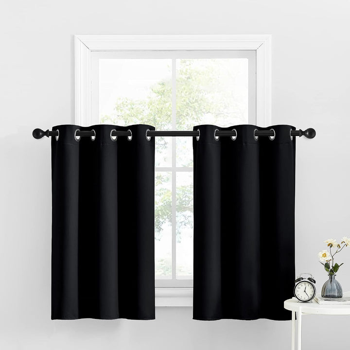 Short Blackout Grommet Curtains, Black, 34 x 36 in, 2 Panels - Just Closeouts Canada Inc.