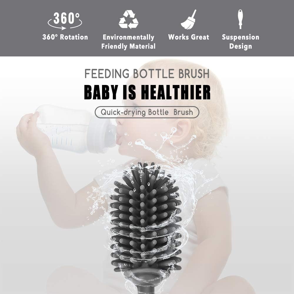 Silicone Bottle Cleaning Brush with Long Handle, BPA Free 12.5" Water Bottle Cleaner for Washing Baby Bottles, Hydroflasks, Sports Bottle, Vase, and Glassware (Gray) - Just Closeouts Canada Inc.