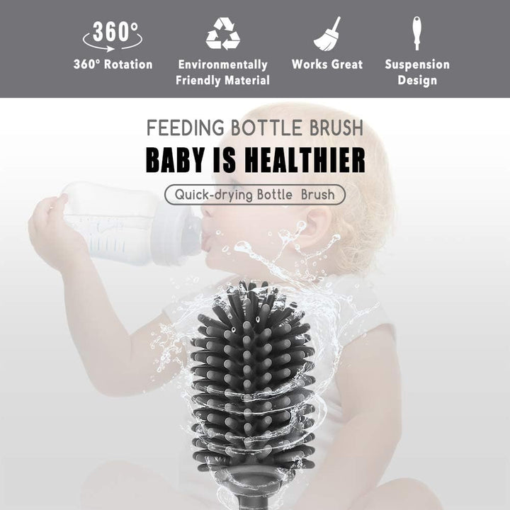 Silicone Bottle Cleaning Brush with Long Handle, BPA Free 12.5" Water Bottle Cleaner for Washing Baby Bottles, Hydroflasks, Sports Bottle, Vase, and Glassware (Gray) - Just Closeouts Canada Inc.