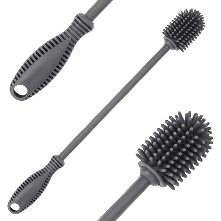 Silicone Bottle Cleaning Brush with Long Handle, BPA Free 12.5" Water Bottle Cleaner for Washing Baby Bottles, Hydroflasks, Sports Bottle, Vase, and Glassware (Gray) - Just Closeouts Canada Inc.