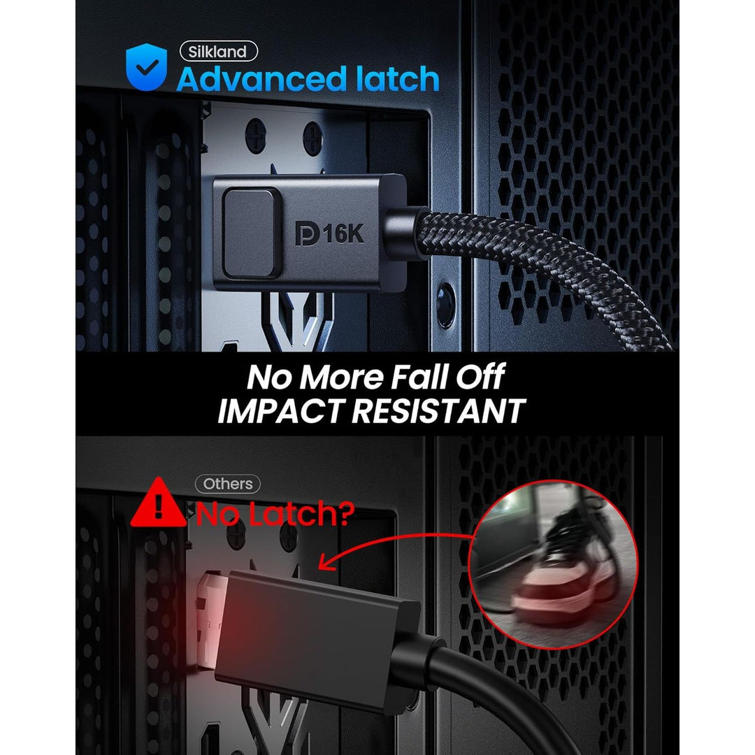 Silkland DisplayPort Cable 2.1 [54Gbps, VESA Certified], [8K@165Hz, 4K@500Hz 360Hz 240Hz] DP 2.1 Cable, HDR HDCP DSC 1.2a Display Port Cord Compatible FreeSync G - Sync Gaming Monitor 4090 7900XTX 6.6FT - Just Closeouts Canada Inc.