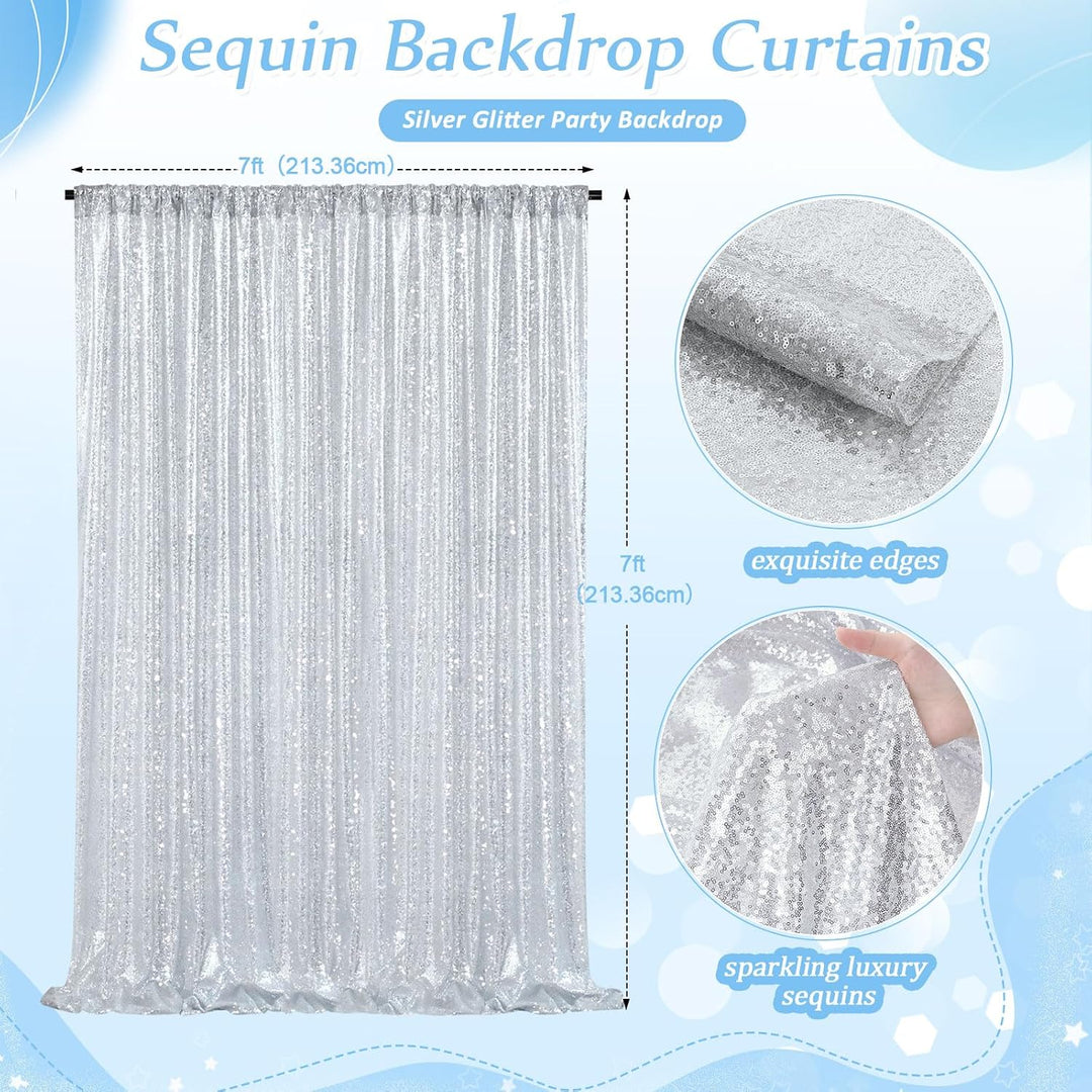Silver Sequin Backdrop Curtain, 7 × 7 ft - Just Closeouts Canada Inc.X004A9H0KL