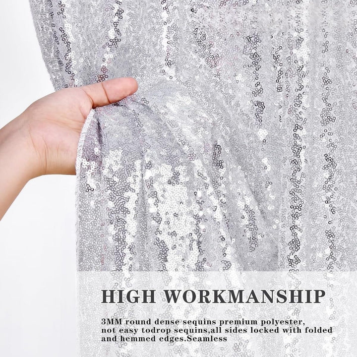 Silver Sequin Backdrop Curtain, 7 × 7 ft - Just Closeouts Canada Inc.X004A9H0KL