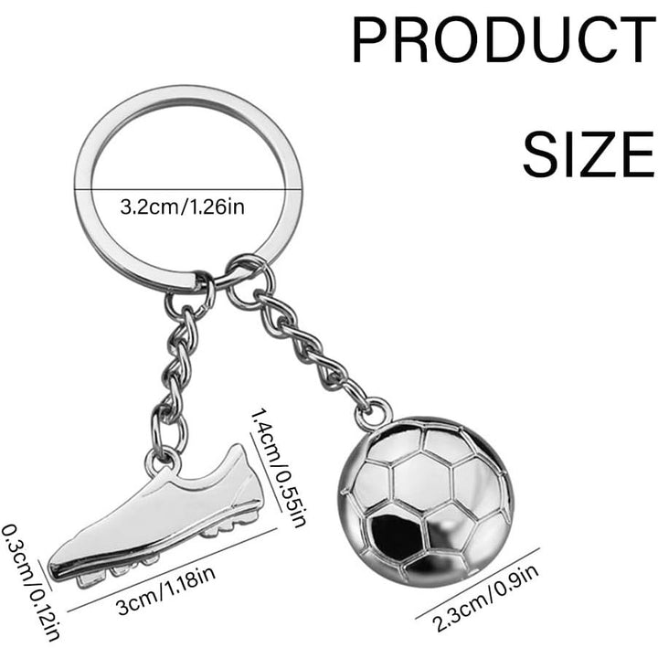 Silver soccer ball and shoe charm keychain, source view 2
