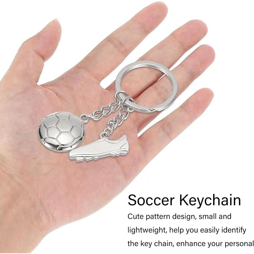 Silver soccer ball and shoe charm keychain, source view 5