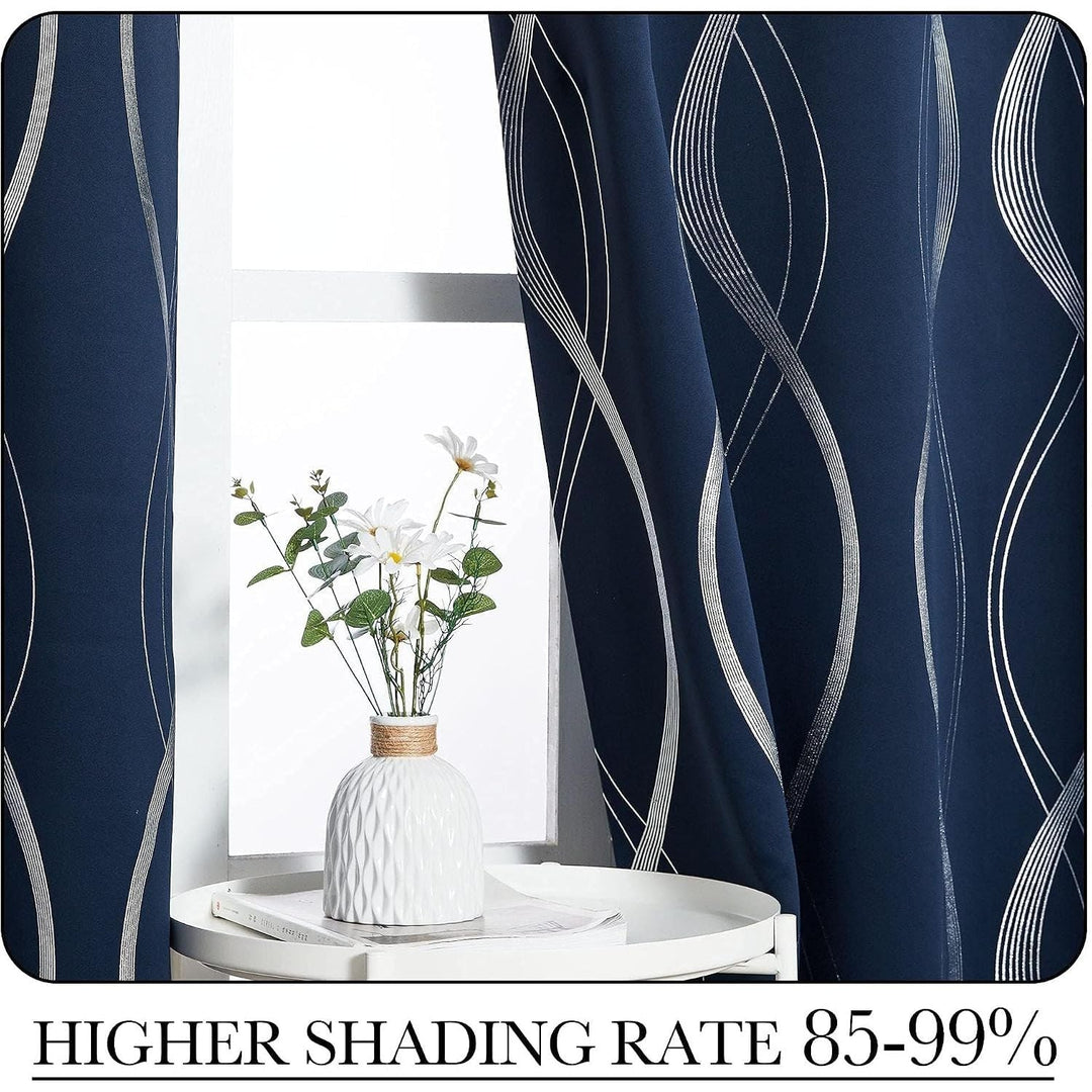 Silver Wave Blackout Curtains, Navy, 52 x 84 in, 2 Panels - Just Closeouts Canada Inc.