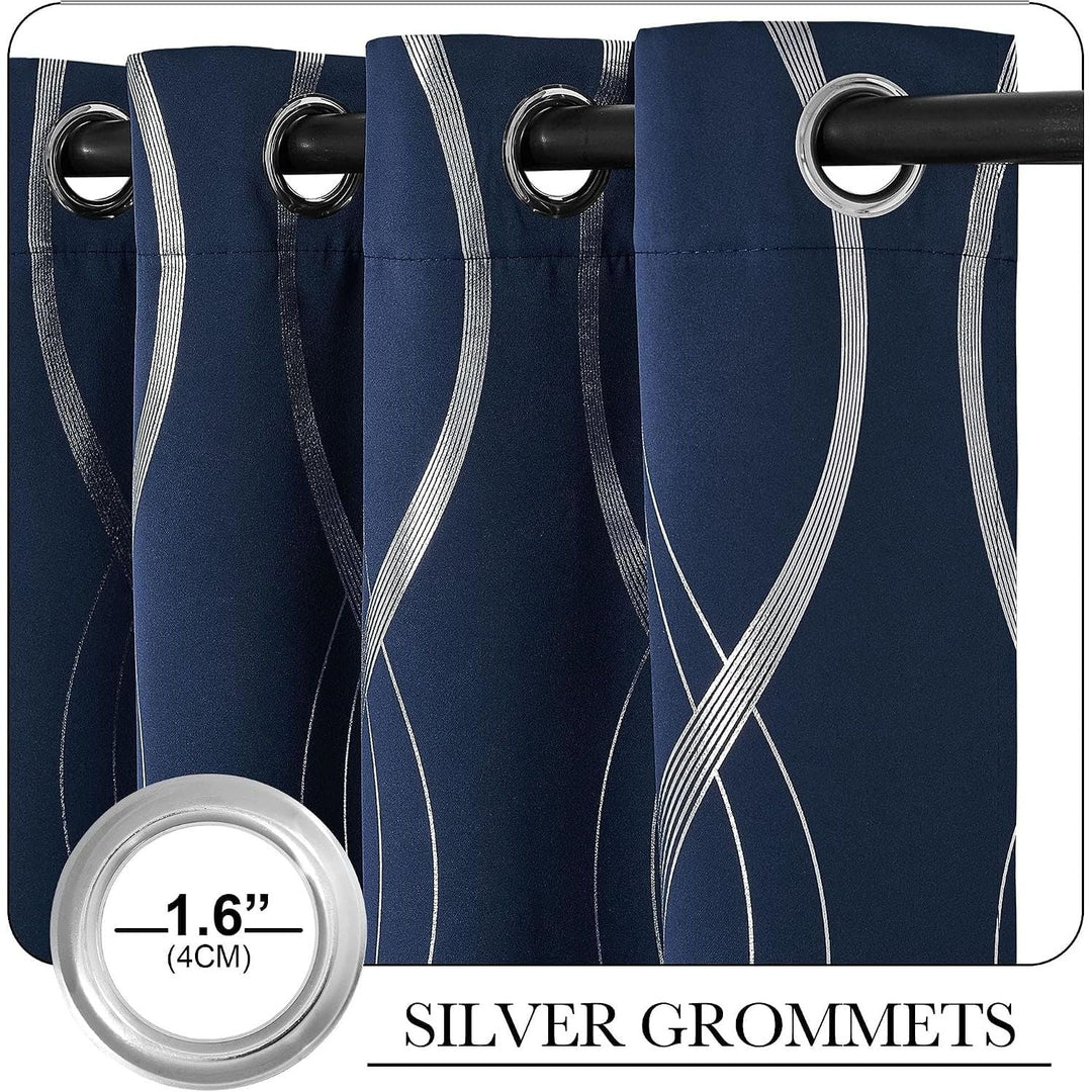 Silver Wave Blackout Curtains, Navy, 52 x 84 in, 2 Panels - Just Closeouts Canada Inc.
