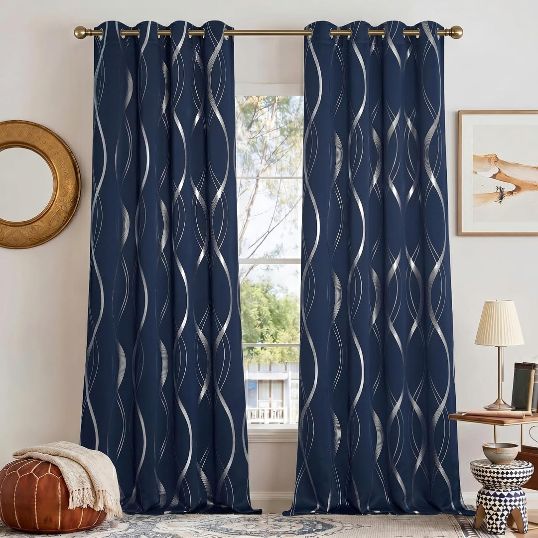 Silver Wave Blackout Curtains, Navy, 52 x 84 in, 2 Panels - Just Closeouts Canada Inc.