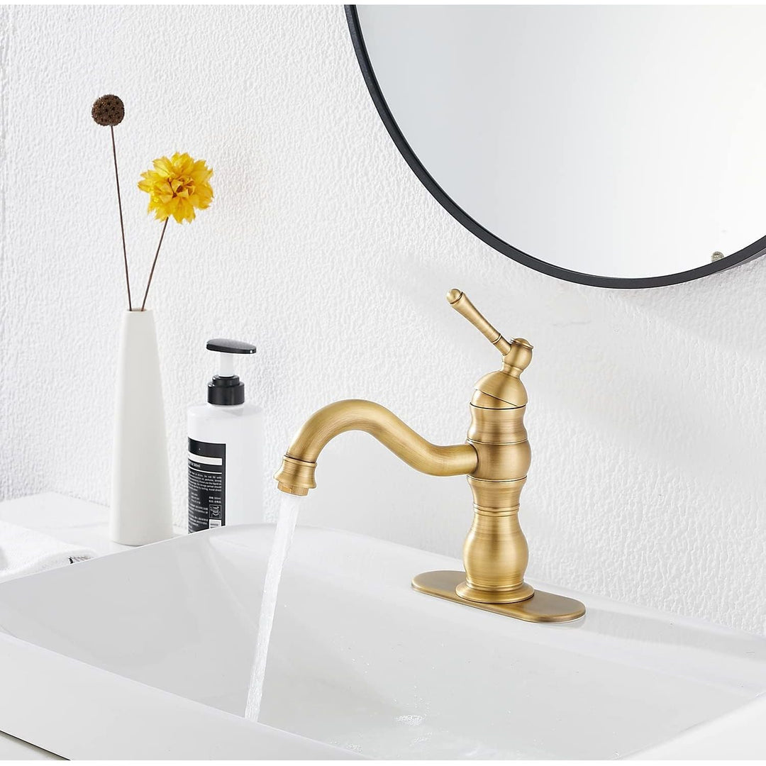 Single Handle One Hole Antique Brass Bathroom Sink Faucet Matching Pop Up Drain with Overflow Bathroom Vanity Faucet - Just Closeouts Canada Inc.
