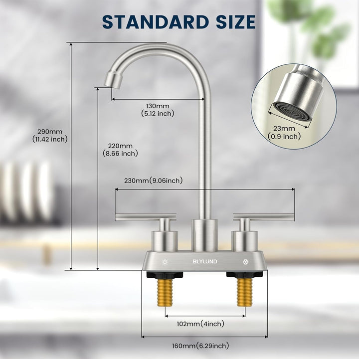 Sink Faucet 4 Inch Center Deck Mount, Stainless Steel High Arch 2 Hole Utility Sink Faucets with Dual Lever Handles for Laundry Kitchen Campers (Brushed Nickel) - Just Closeouts Canada Inc.