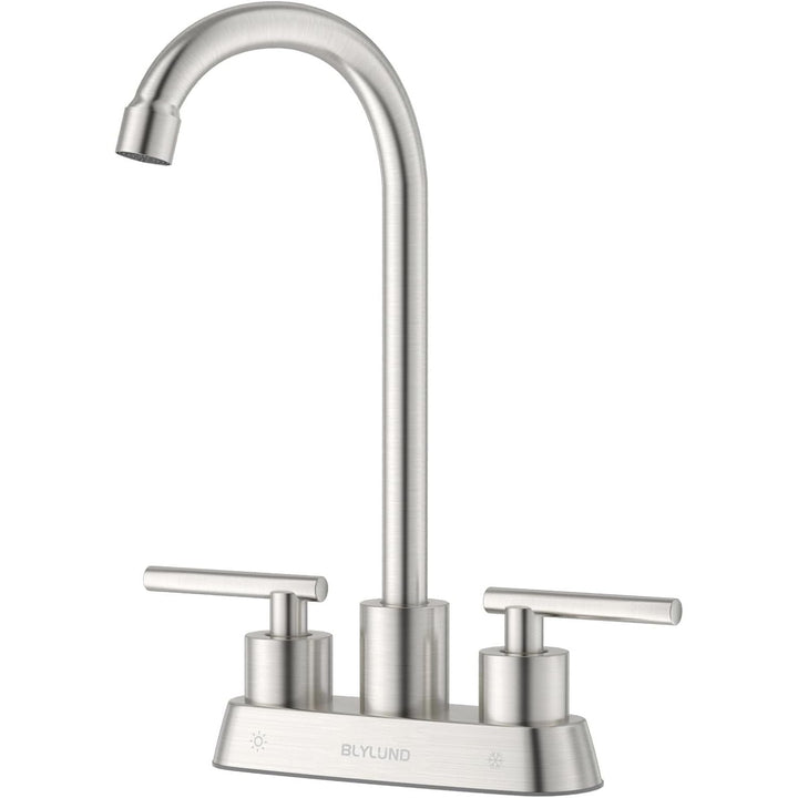 Sink Faucet 4 Inch Center Deck Mount, Stainless Steel High Arch 2 Hole Utility Sink Faucets with Dual Lever Handles for Laundry Kitchen Campers (Brushed Nickel) - Just Closeouts Canada Inc.