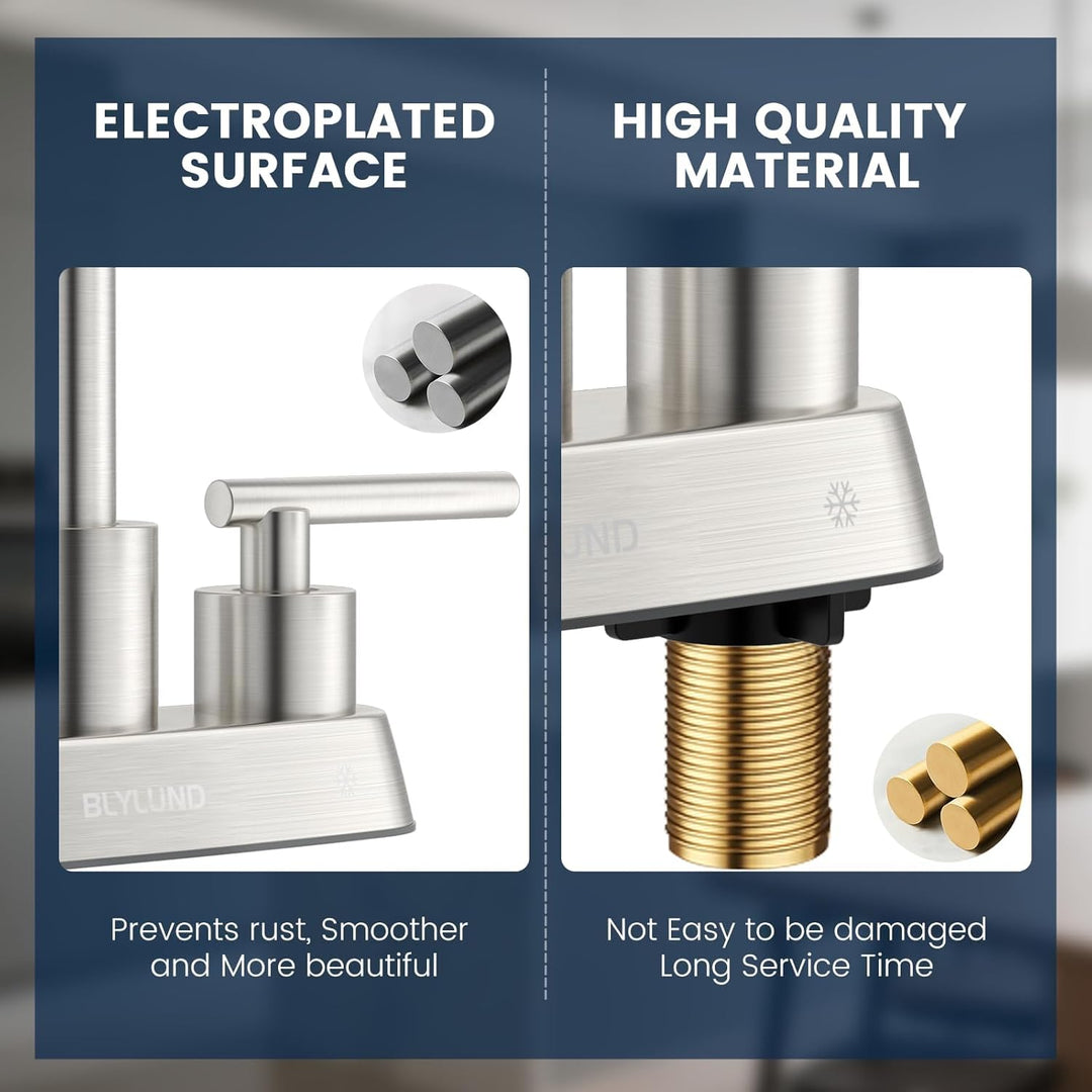 Sink Faucet 4 Inch Center Deck Mount, Stainless Steel High Arch 2 Hole Utility Sink Faucets with Dual Lever Handles for Laundry Kitchen Campers (Brushed Nickel) - Just Closeouts Canada Inc.