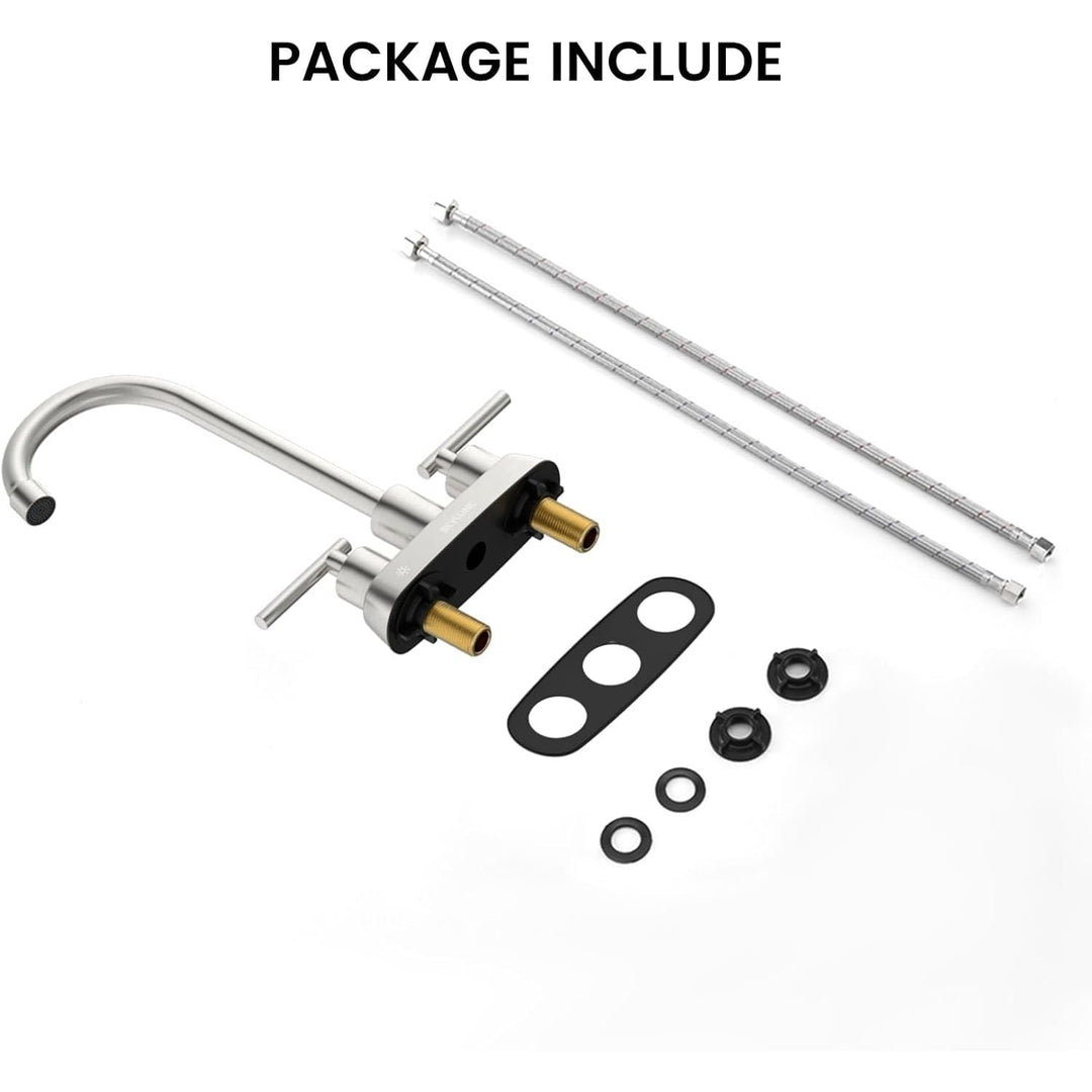 Sink Faucet 4 Inch Center Deck Mount, Stainless Steel High Arch 2 Hole Utility Sink Faucets with Dual Lever Handles for Laundry Kitchen Campers (Brushed Nickel) - Just Closeouts Canada Inc.