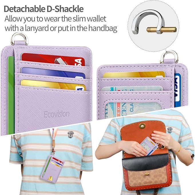 Slim Minimalist Front Pocket Wallet, RFID Blocking Credit Card Holder Wallet with Detachable D-Shackle for Men Women, Lilac - Just Closeouts Canada Inc.