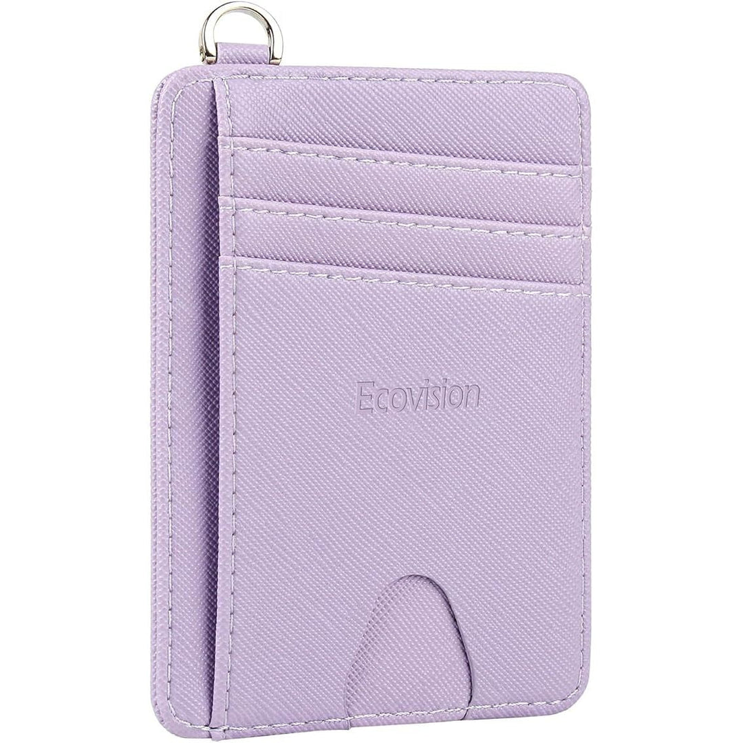 Slim Minimalist Front Pocket Wallet, RFID Blocking Credit Card Holder Wallet with Detachable D-Shackle for Men Women, Lilac - Just Closeouts Canada Inc.