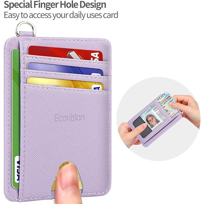 Slim Minimalist Front Pocket Wallet, RFID Blocking Credit Card Holder Wallet with Detachable D-Shackle for Men Women, Lilac - Just Closeouts Canada Inc.