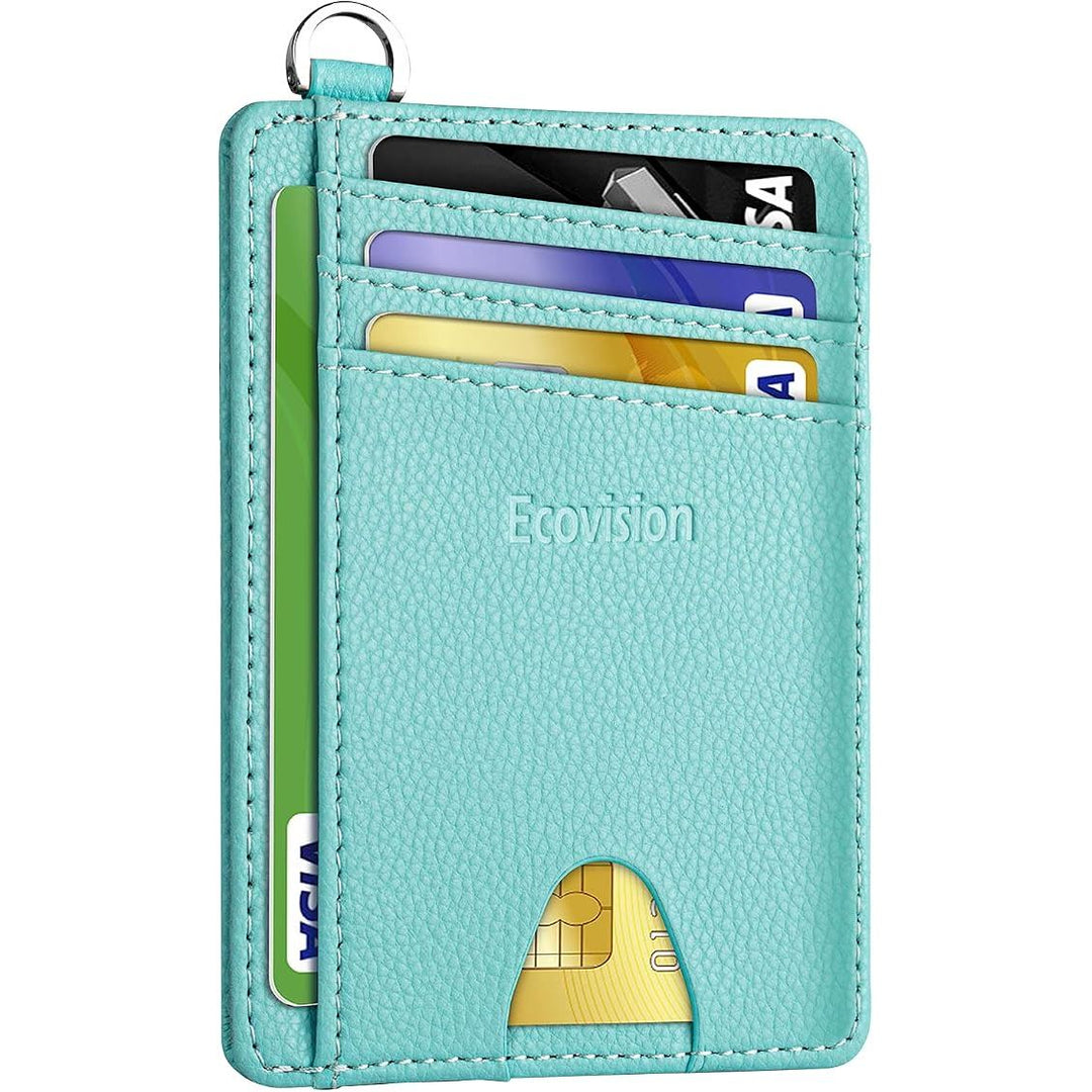 Slim Minimalist Front Pocket Wallet, RFID Blocking Credit Card Holder Wallet with Detachable D-Shackle for Men Women, Ocean Blue - Just Closeouts Canada Inc.