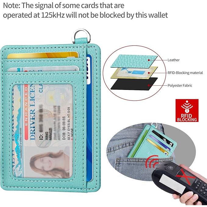 Slim Minimalist Front Pocket Wallet, RFID Blocking Credit Card Holder Wallet with Detachable D-Shackle for Men Women, Ocean Blue - Just Closeouts Canada Inc.