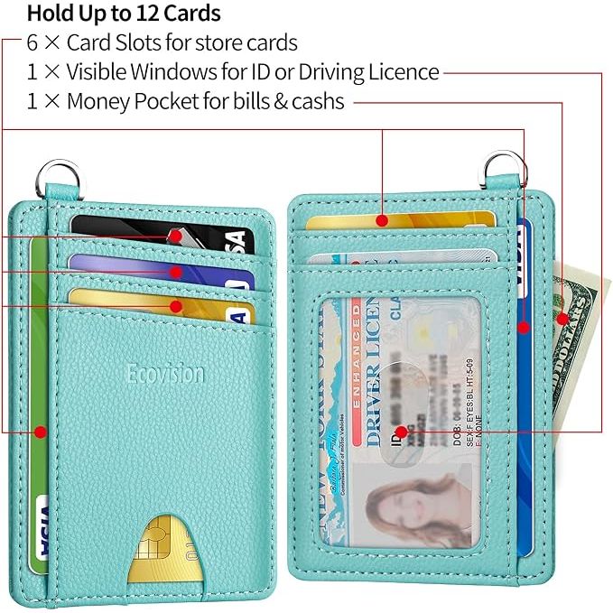 Slim Minimalist Front Pocket Wallet, RFID Blocking Credit Card Holder Wallet with Detachable D-Shackle for Men Women, Ocean Blue - Just Closeouts Canada Inc.