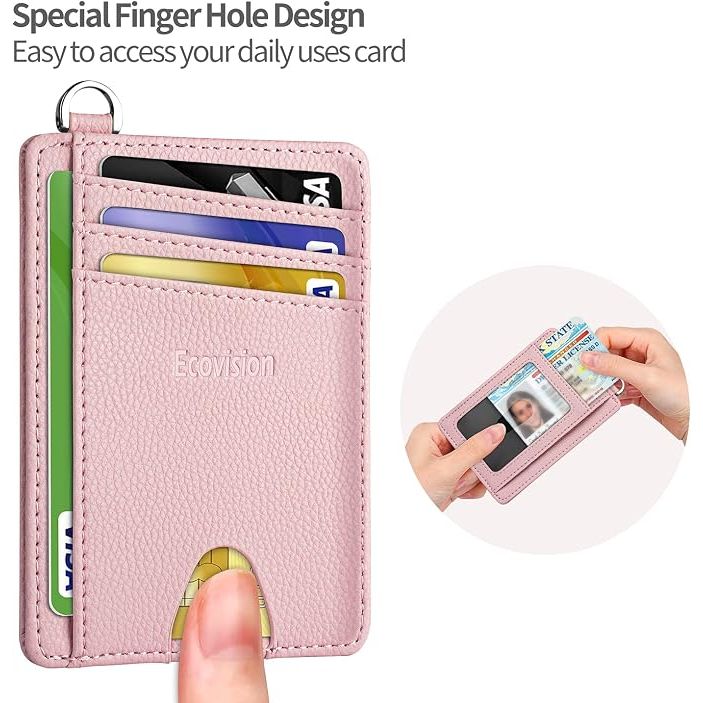 Slim Minimalist Front Pocket Wallet, RFID Blocking Credit Card Holder Wallet with Detachable D-Shackle for Men Women, Pink - Just Closeouts Canada Inc.