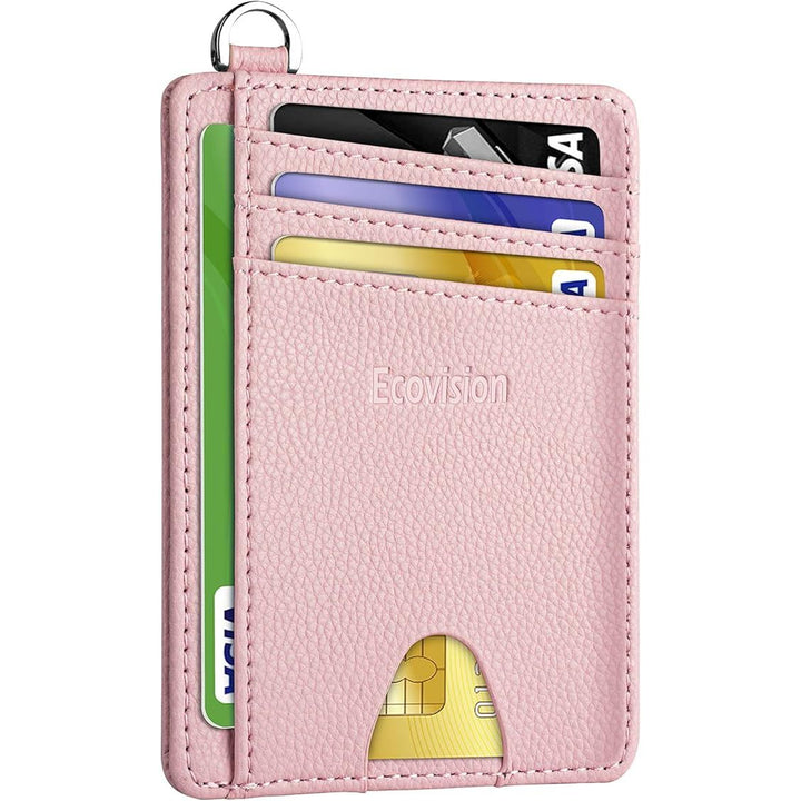 Slim Minimalist Front Pocket Wallet, RFID Blocking Credit Card Holder Wallet with Detachable D-Shackle for Men Women, Pink - Just Closeouts Canada Inc.