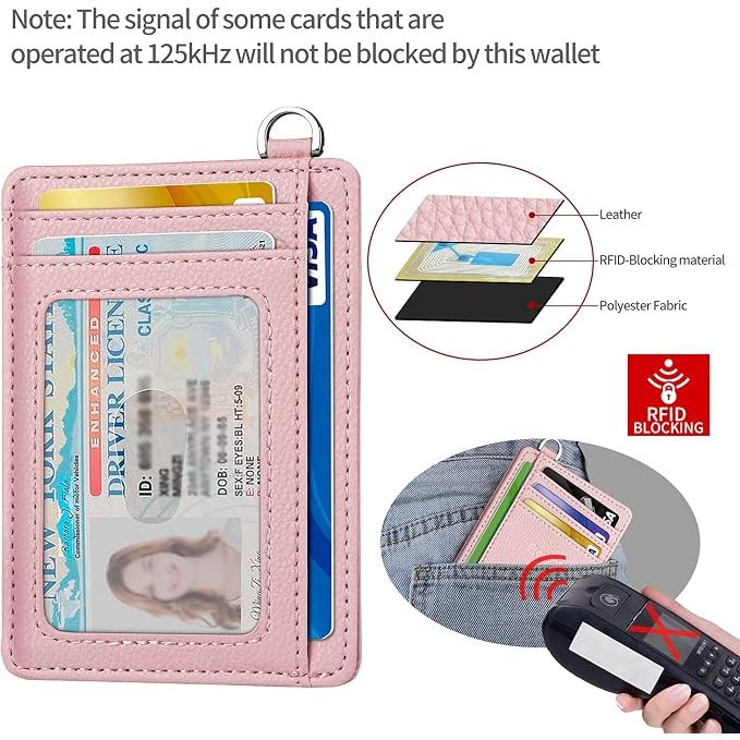 Slim Minimalist Front Pocket Wallet, RFID Blocking Credit Card Holder Wallet with Detachable D-Shackle for Men Women, Pink - Just Closeouts Canada Inc.