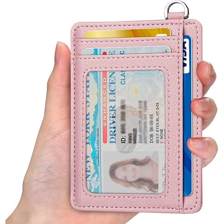 Slim Minimalist Front Pocket Wallet, RFID Blocking Credit Card Holder Wallet with Detachable D-Shackle for Men Women, Pink - Just Closeouts Canada Inc.