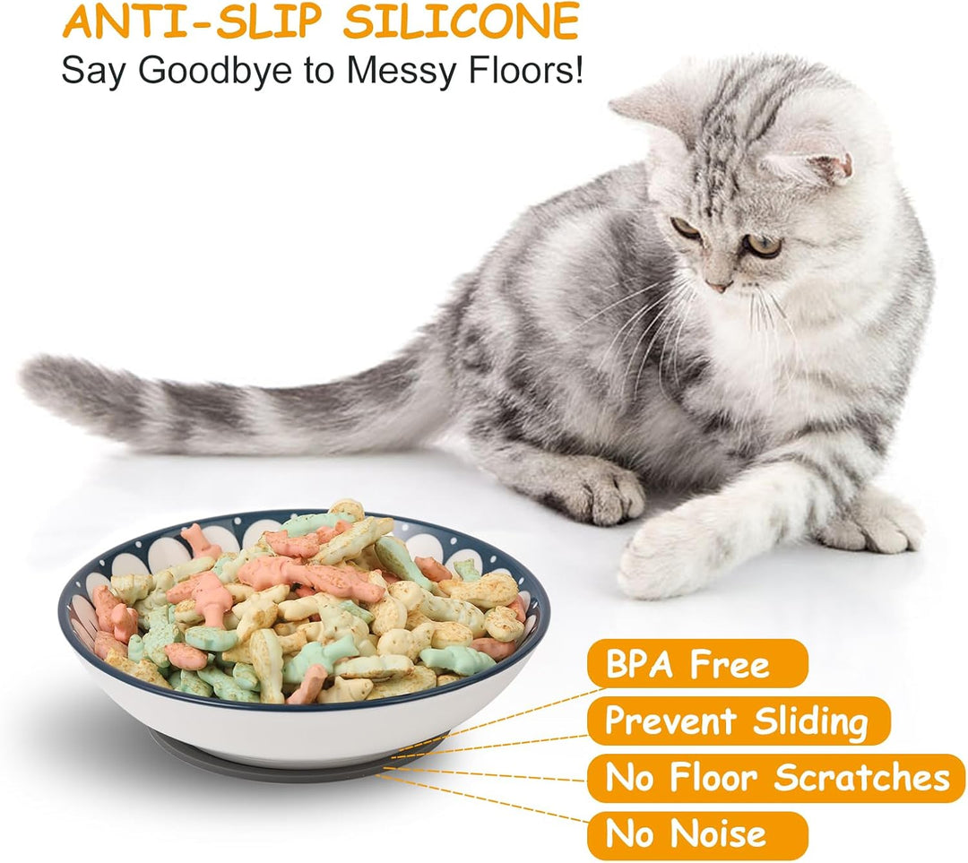 Small Ceramic Cat Food Bowl - Wide Shallow Cat Bowl with Non - Slip Mat - Whisker Friendly Cat Feeding Bowls - Japanese Style Cute Cat Dish - Cat Plates - Dishwasher Safe - Set of 6 - 8.5 oz（5.75 inch - Just Closeouts Canada Inc.X0040IF2YD
