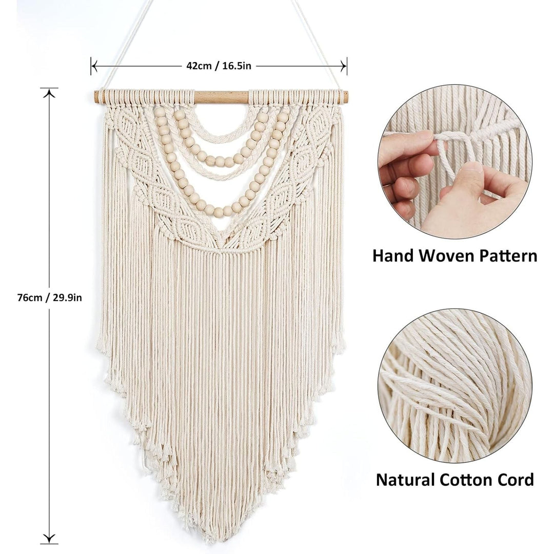 Small Macrame Wall Hanging Boho Handmade Woven Tapestry Bohemian Wall Art Decor with Chic Wooden Beads Home Decor for Bedroom Living Room Apartment Dorm Gallery Wedding 16.5"x28" - Just Closeouts Canada Inc.