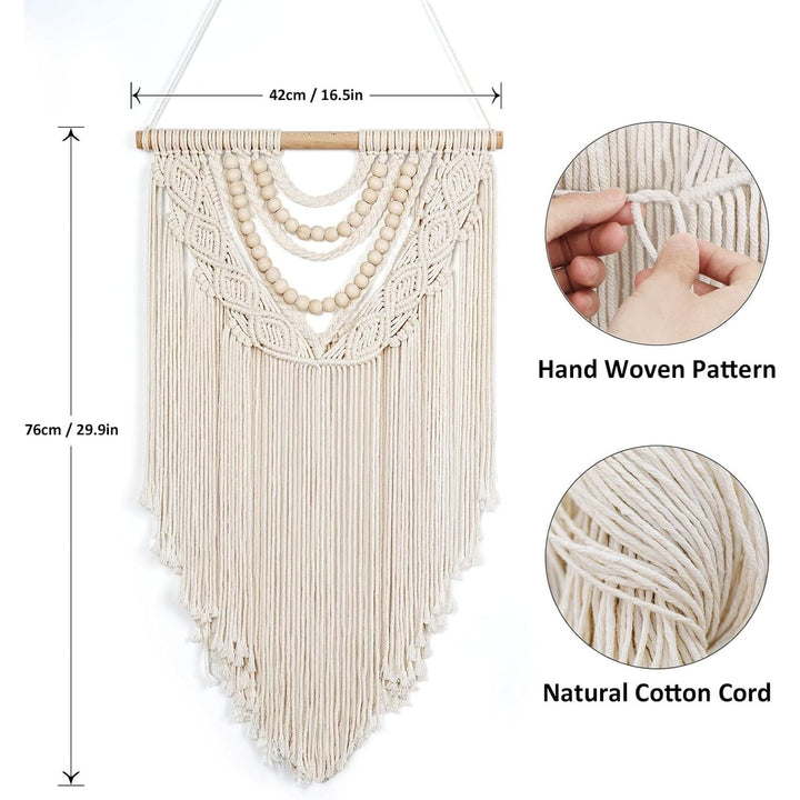 Small Macrame Wall Hanging Boho Handmade Woven Tapestry Bohemian Wall Art Decor with Chic Wooden Beads Home Decor for Bedroom Living Room Apartment Dorm Gallery Wedding 16.5"x28" - Just Closeouts Canada Inc.