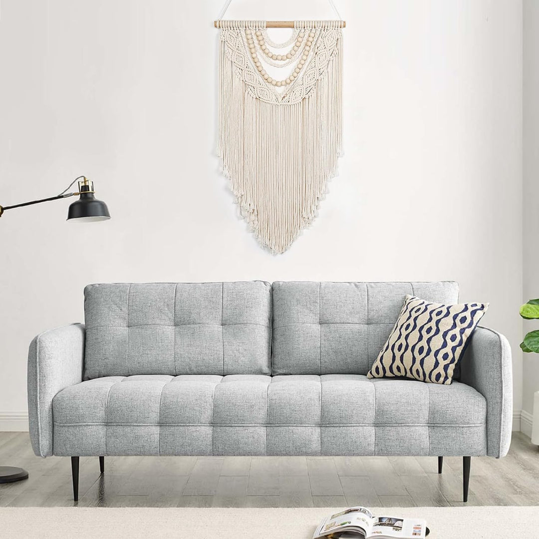 Small Macrame Wall Hanging Boho Handmade Woven Tapestry Bohemian Wall Art Decor with Chic Wooden Beads Home Decor for Bedroom Living Room Apartment Dorm Gallery Wedding 16.5"x28" - Just Closeouts Canada Inc.