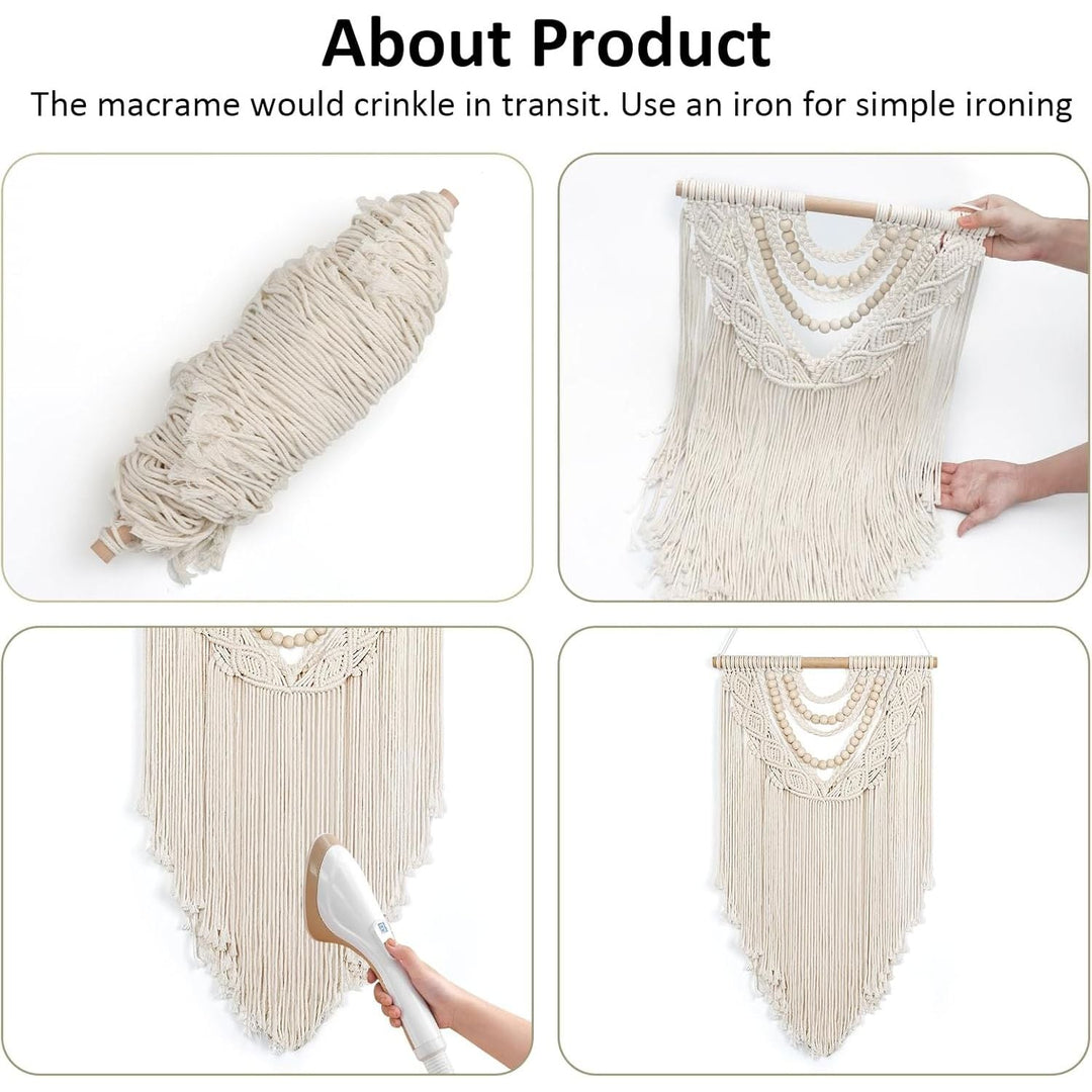 Small Macrame Wall Hanging Boho Handmade Woven Tapestry Bohemian Wall Art Decor with Chic Wooden Beads Home Decor for Bedroom Living Room Apartment Dorm Gallery Wedding 16.5"x28" - Just Closeouts Canada Inc.