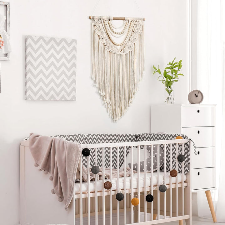 Small Macrame Wall Hanging Boho Handmade Woven Tapestry Bohemian Wall Art Decor with Chic Wooden Beads Home Decor for Bedroom Living Room Apartment Dorm Gallery Wedding 16.5"x28" - Just Closeouts Canada Inc.