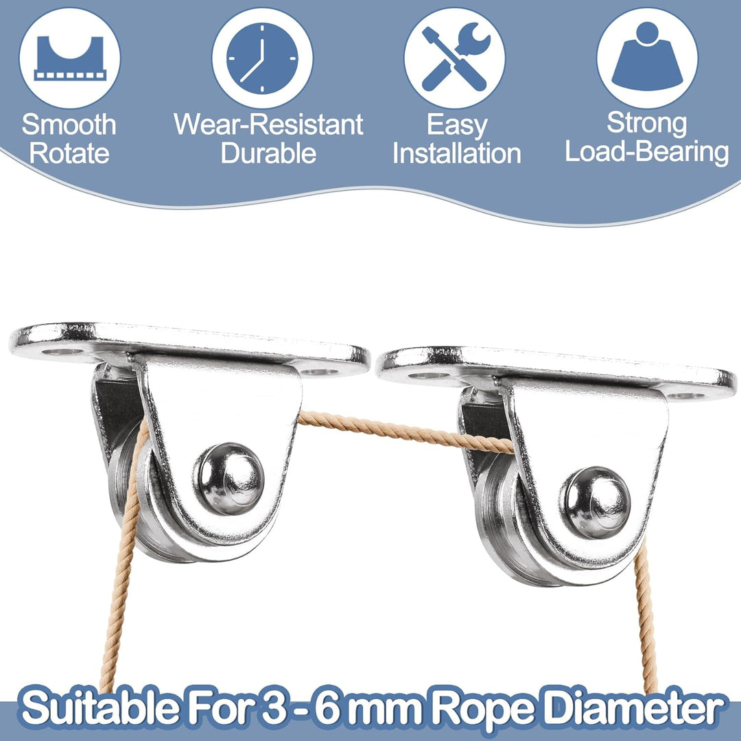 Small Pulley Block 1" Stainless Steel Mini Duplex Pulley Roller Frictionless Silent Wheel Heavy Duty Fixed Pulley Loading 176 lb for Rope Cable Cord Guide & Wall Ceiling Mount DIY Project - 8 Pack - Just Closeouts Canada Inc.