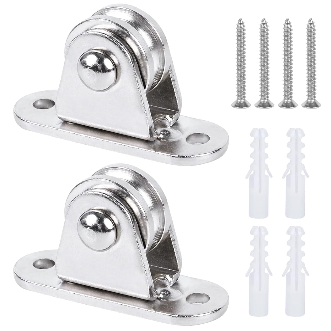 Small Pulley Block 1" Stainless Steel Mini Duplex Pulley Roller Frictionless Silent Wheel Heavy Duty Fixed Pulley Loading 176 lb for Rope Cable Cord Guide & Wall Ceiling Mount DIY Project - 2 Pack - Just Closeouts Canada Inc.