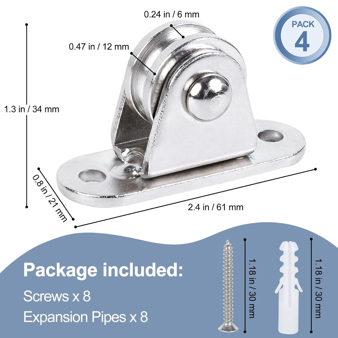 Small Pulley Block 1" Stainless Steel Mini Duplex Pulley Roller Frictionless Silent Wheel Heavy Duty Fixed Pulley Loading 176 lb for Rope Cable Cord Guide & Wall Ceiling Mount DIY Project - 4 Pack - Just Closeouts Canada Inc.