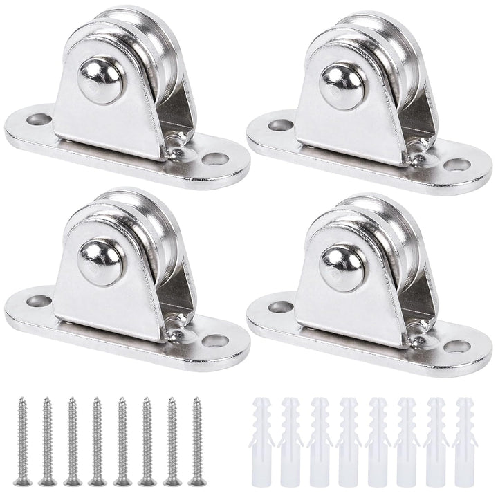 Small Pulley Block 1" Stainless Steel Mini Duplex Pulley Roller Frictionless Silent Wheel Heavy Duty Fixed Pulley Loading 176 lb for Rope Cable Cord Guide & Wall Ceiling Mount DIY Project - 4 Pack - Just Closeouts Canada Inc.