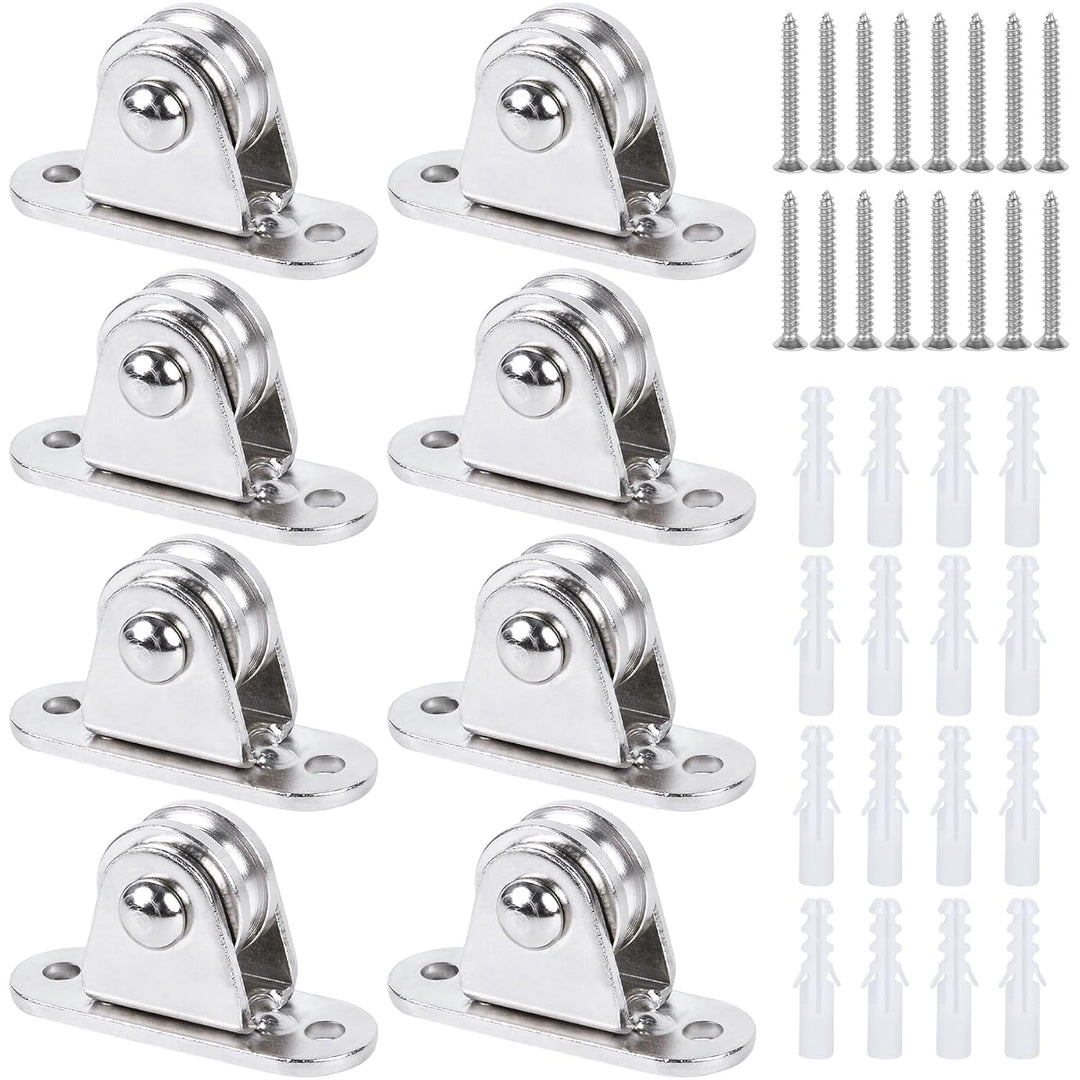 Small Pulley Block 1" Stainless Steel Mini Duplex Pulley Roller Frictionless Silent Wheel Heavy Duty Fixed Pulley Loading 176 lb for Rope Cable Cord Guide & Wall Ceiling Mount DIY Project - 8 Pack - Just Closeouts Canada Inc.