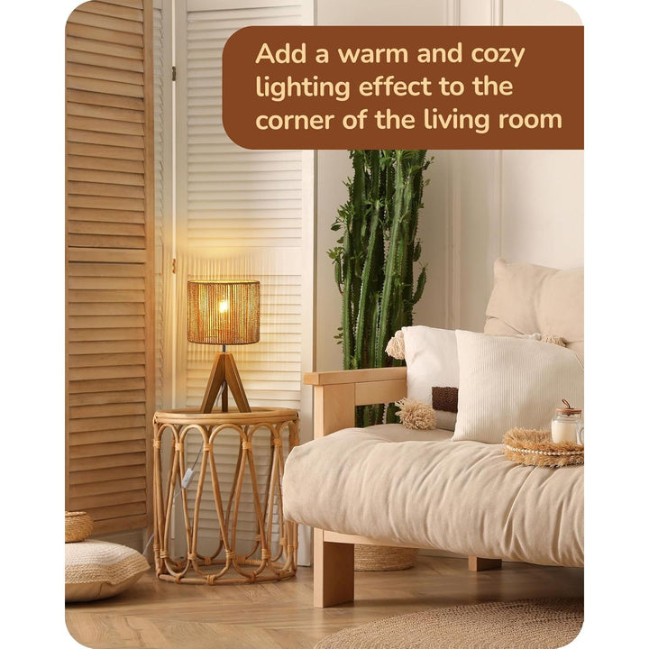 Small Rattan Table Lamp, Wood Tripod Bedside Lamp, Boho Nightstand Lamp for Living Room, End Table, Office, E26 Base, Natural Style - Just Closeouts Canada Inc.X004896O8H