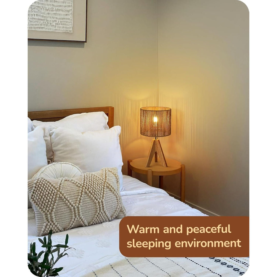 Small Rattan Table Lamp, Wood Tripod Bedside Lamp, Boho Nightstand Lamp for Living Room, End Table, Office, E26 Base, Natural Style - Just Closeouts Canada Inc.X004896O8H