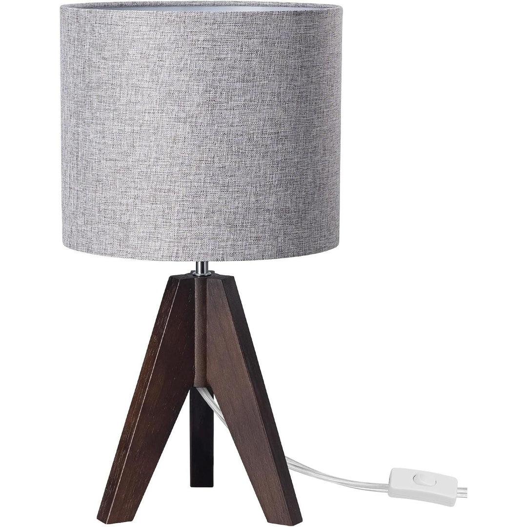 Small Table Lamp Walnut Color with Grey Linen Lampshade Bedside Lamp, Farmhouse Nightstand Lamp, Wooden Tripod, 14.2 Inch, for Nursery, Bedroom, Living Room, Kid Room, Office, E26 Socket - Just Closeouts Canada Inc.X003RQLIZL