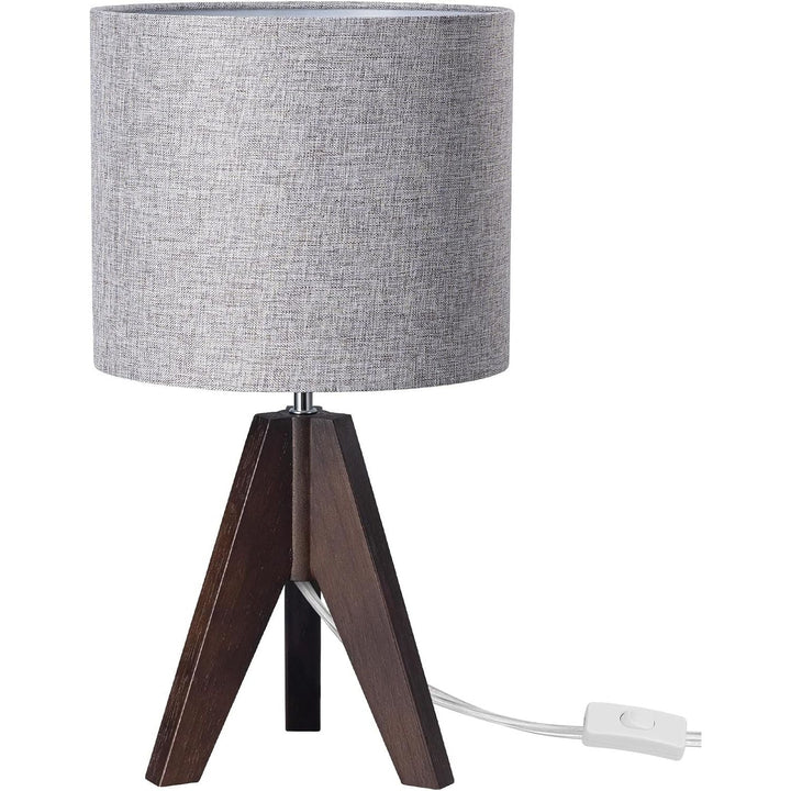 Small Table Lamp Walnut Color with Grey Linen Lampshade Bedside Lamp, Farmhouse Nightstand Lamp, Wooden Tripod, 14.2 Inch, for Nursery, Bedroom, Living Room, Kid Room, Office, E26 Socket - Just Closeouts Canada Inc.X003RQLIZL