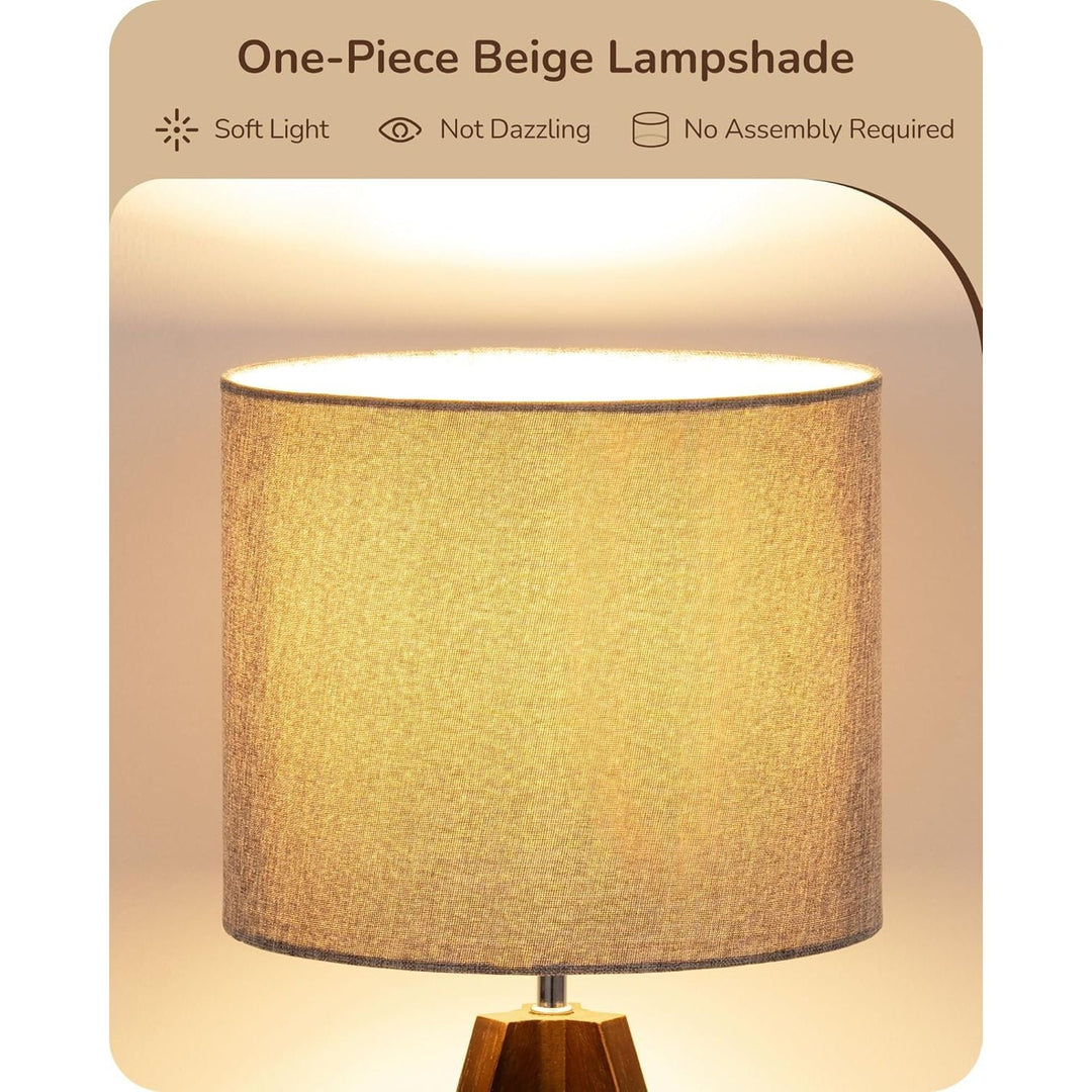 Small Table Lamp Walnut Color with Grey Linen Lampshade Bedside Lamp, Farmhouse Nightstand Lamp, Wooden Tripod, 14.2 Inch, for Nursery, Bedroom, Living Room, Kid Room, Office, E26 Socket - Just Closeouts Canada Inc.X003RQLIZL