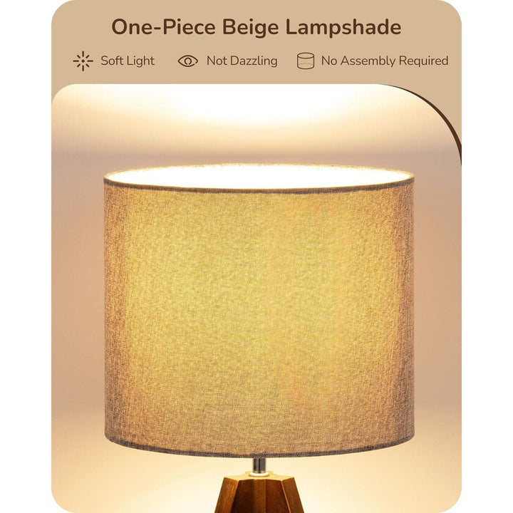 Small Table Lamp Walnut Color with Grey Linen Lampshade Bedside Lamp, Farmhouse Nightstand Lamp, Wooden Tripod, 14.2 Inch, for Nursery, Bedroom, Living Room, Kid Room, Office, E26 Socket - Just Closeouts Canada Inc.X003RQLIZL